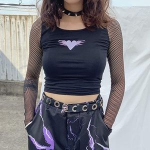 E-girl black long sleeve mesh crop top purple